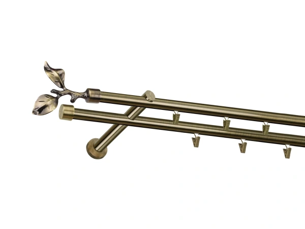 19x19mm-es függönykarnis - belső sínes rúd - kétsoros - RÓZSA LEVÉL - antik