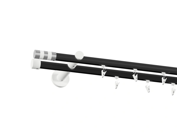 19x19mm-es függönykarnis - belső sínes rúd -  kétsoros - HENGER - fekete-fehér 2
