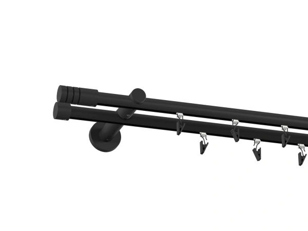 19x19mm-es függönykarnis - belső sínes rúd -  kétsoros - TECHNO - fekete 2