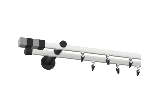 19x19mm-es függönykarnis - belső sínes rúd -  kétsoros - KVADRAT - fehér-fekete 2
