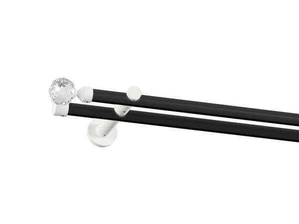 19x19mm-es függönykarnis - belső sínes rúd -  kétsoros - CRYSTAL GOLYÓ - fekete-fehér 1