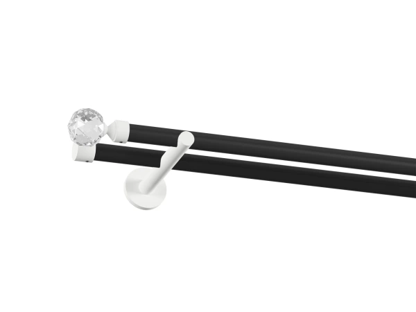 19x19mm-es függönykarnis - egyszerű rúd - kétsoros - CRYSTAL GOLYÓ - fekete-fehér 1