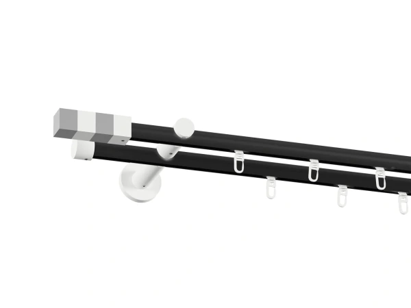 19x19mm-es függönykarnis - belső sínes rúd -  kétsoros - KVADRAT - fekete-fehér