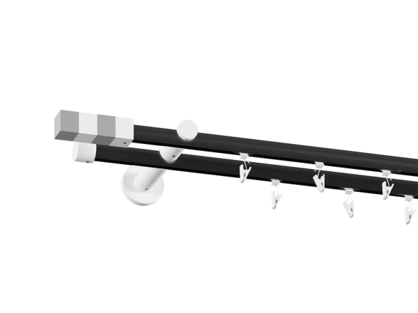 19x19mm-es függönykarnis - belső sínes rúd -  kétsoros - KVADRAT - fekete-fehér 2