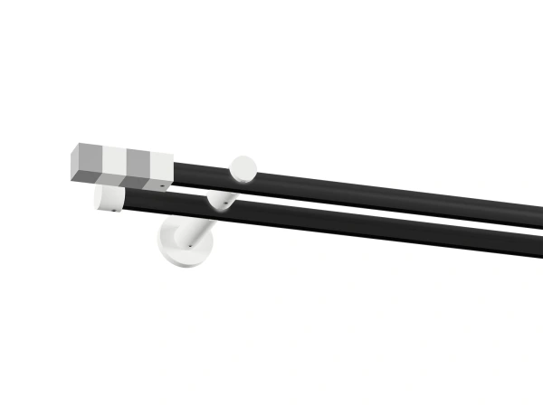 19x19mm-es függönykarnis - belső sínes rúd -  kétsoros - KVADRAT - fekete-fehér 1